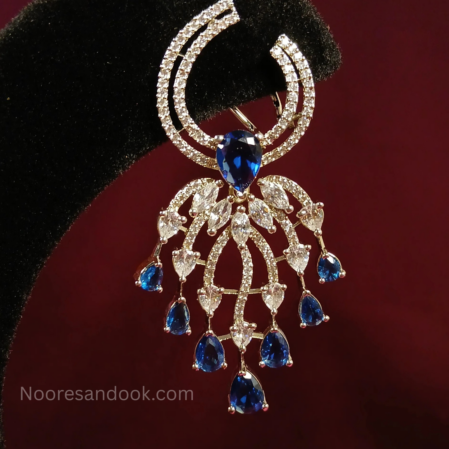 American Diamond Earrings with Blue Stones - NoorESandook