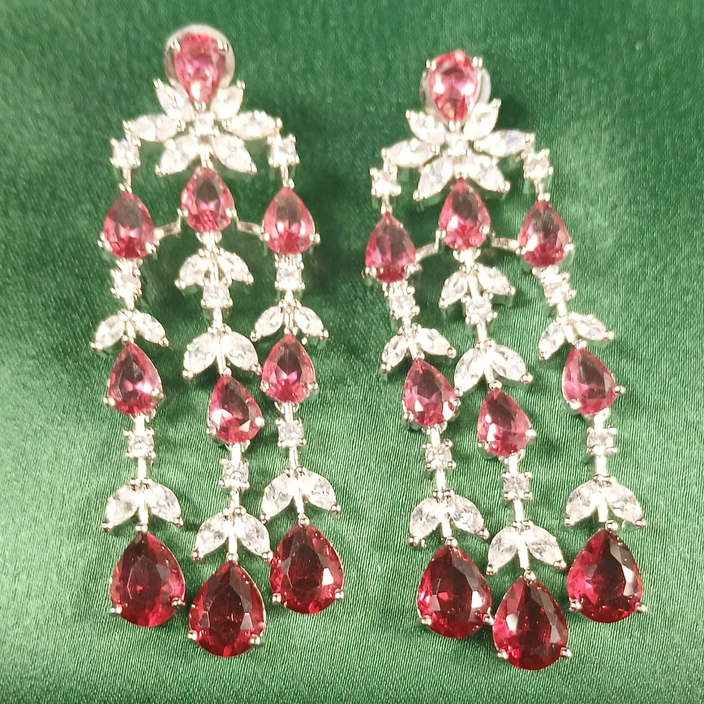 Pink Tourmaline and American Diamond Earrings