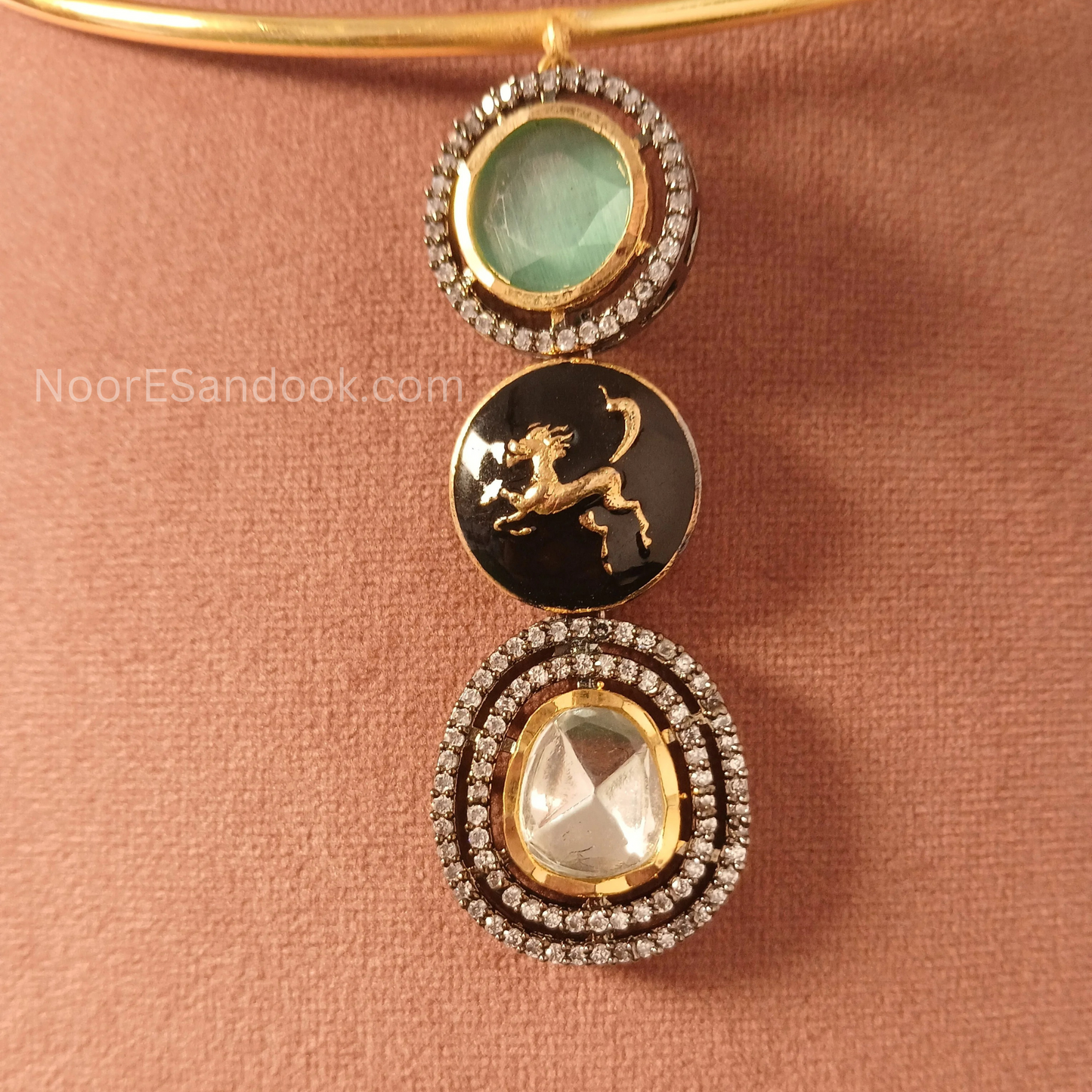 Branded Necklace-Haslee with Earrings(Tiger)- Black