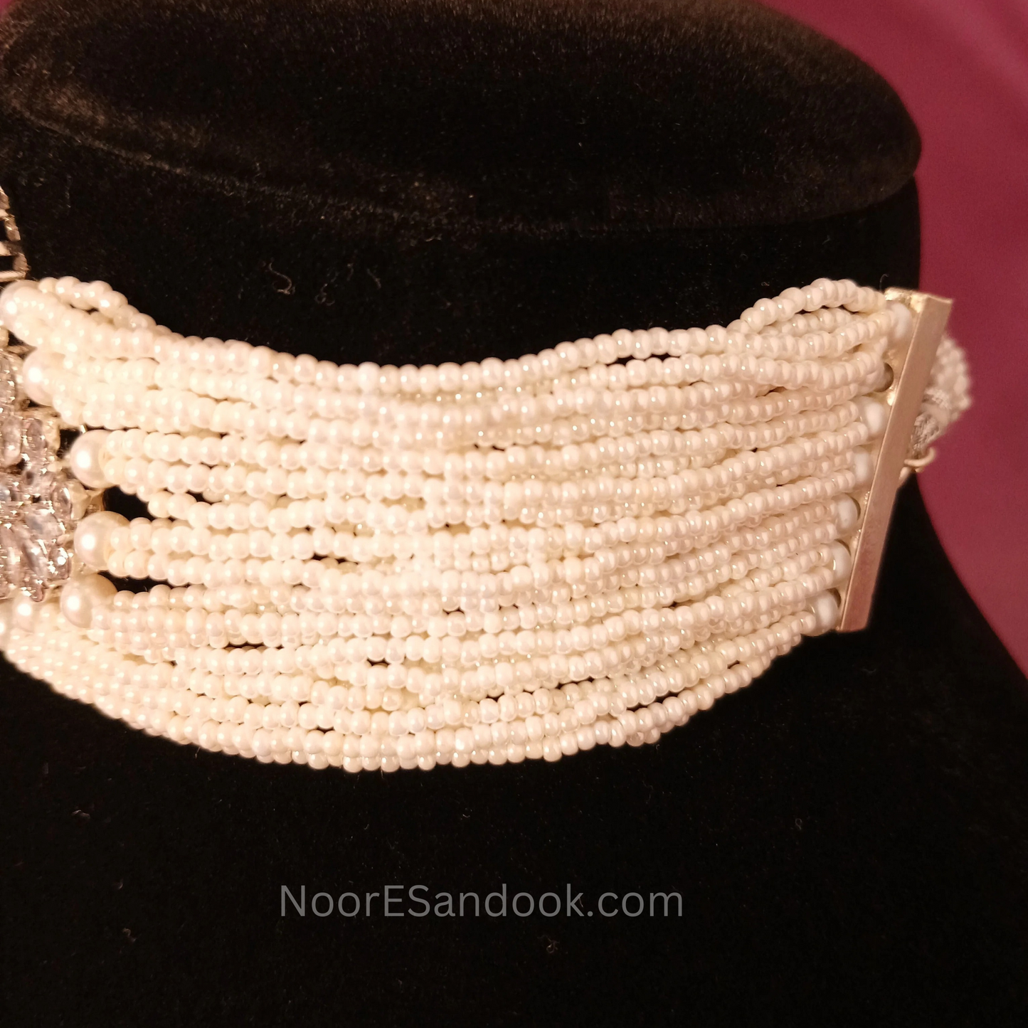 Pearl choker layers with stone in between (Pink)