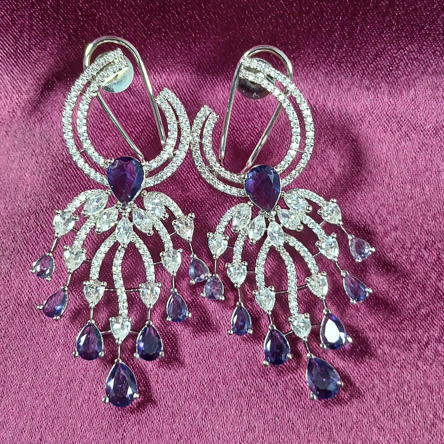 American Diamond Earrings with Purple Stones - NoorESandook