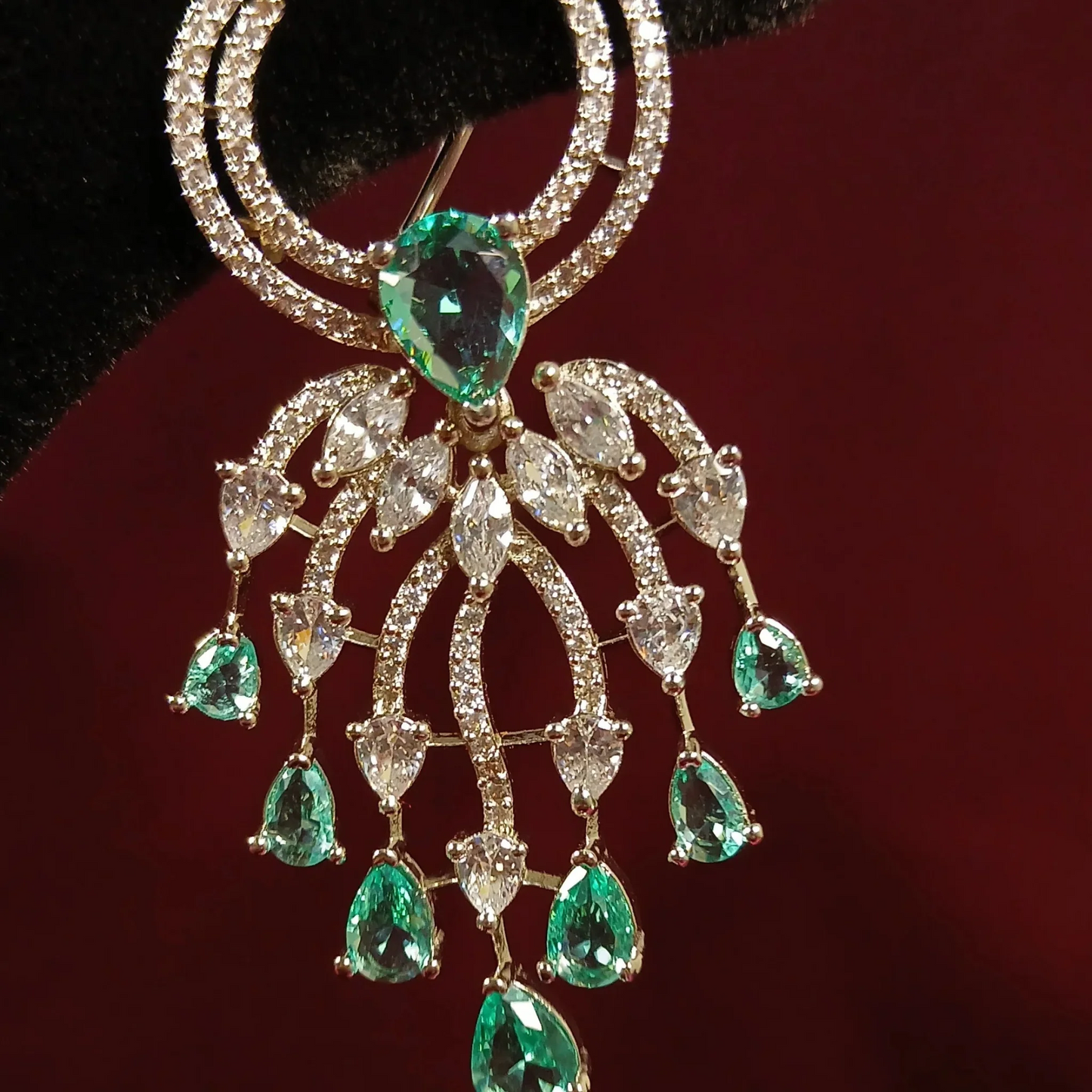 American Diamond Earrings with Sea Green Stones