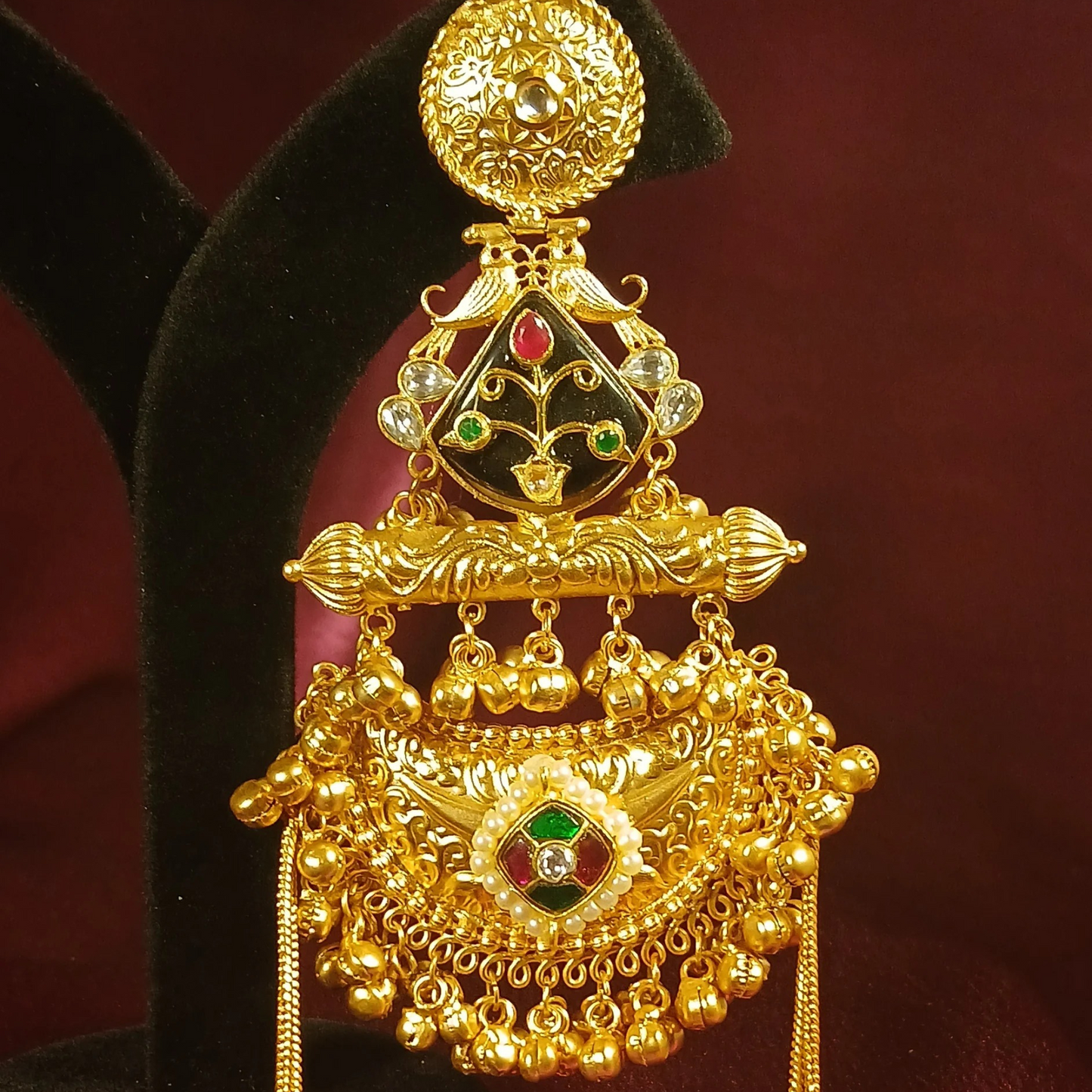 Kashmiri Golden Earrings- Inlay Work