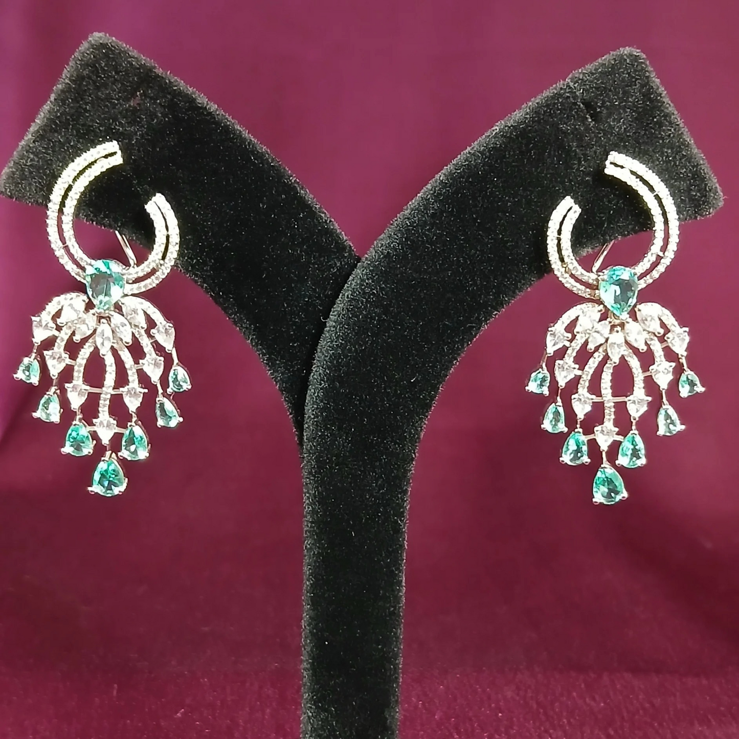 American Diamond Earrings with Sea Green Stones