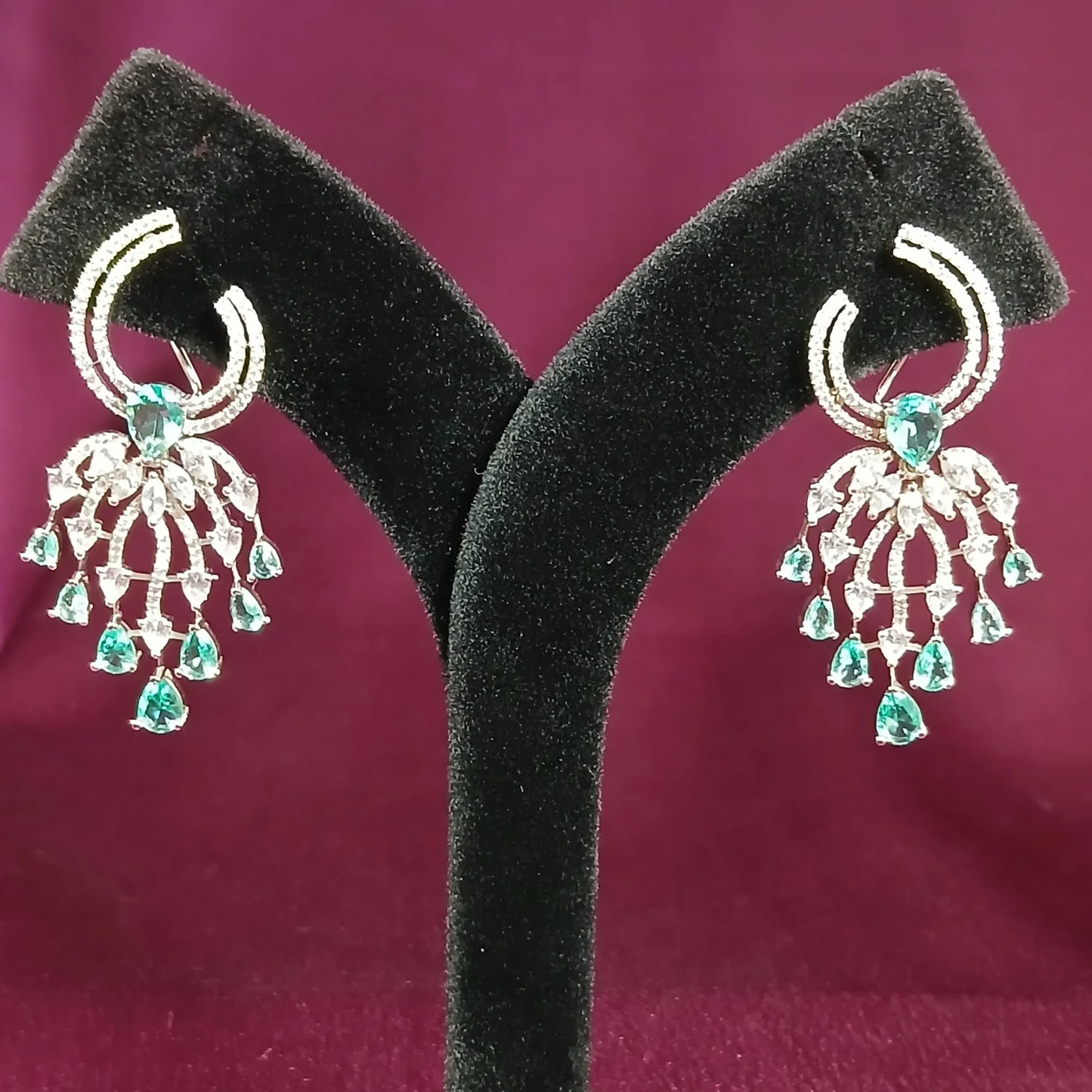 American Diamond Earrings with Sea Green Stones