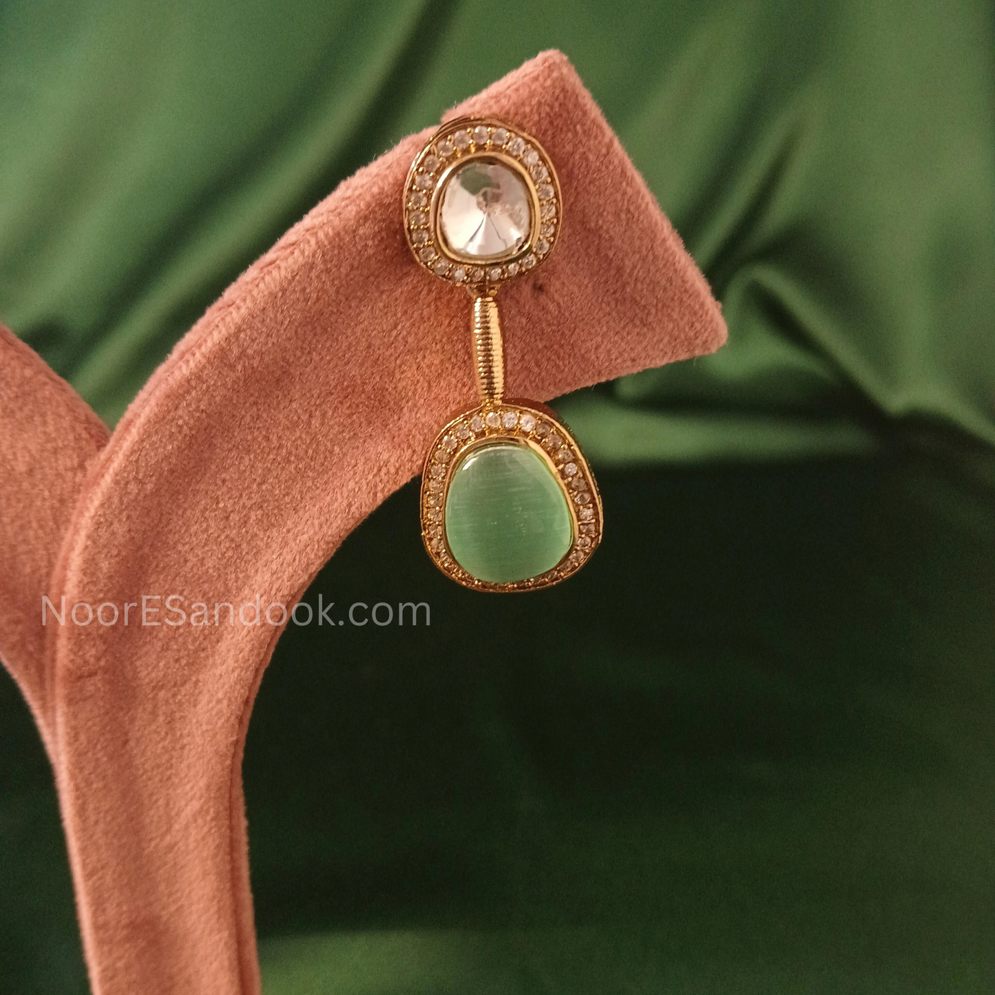 Meera Polki Necklace Set- Green - NoorESandook