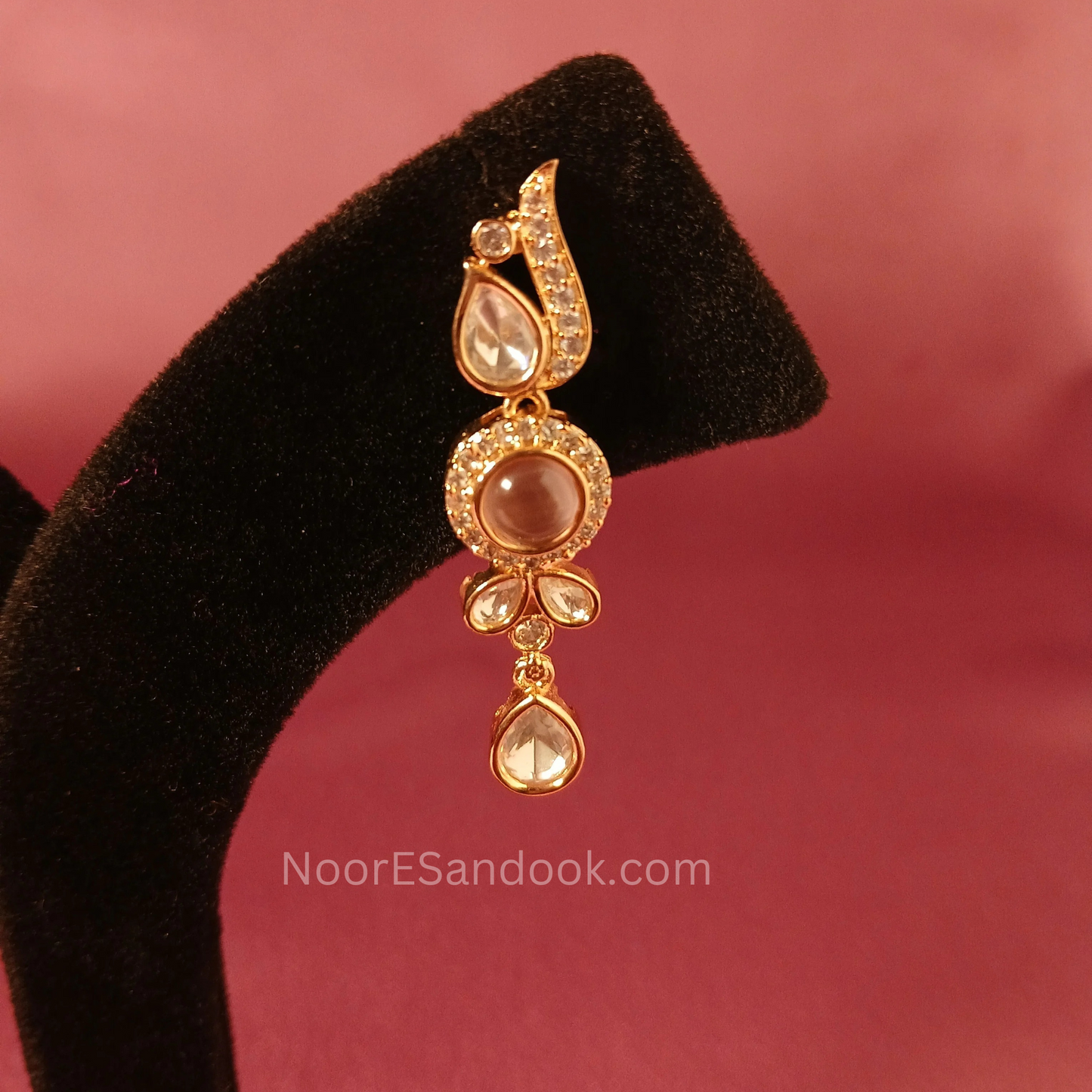 Madhuri Polki Necklace Set- Pink - NoorESandook