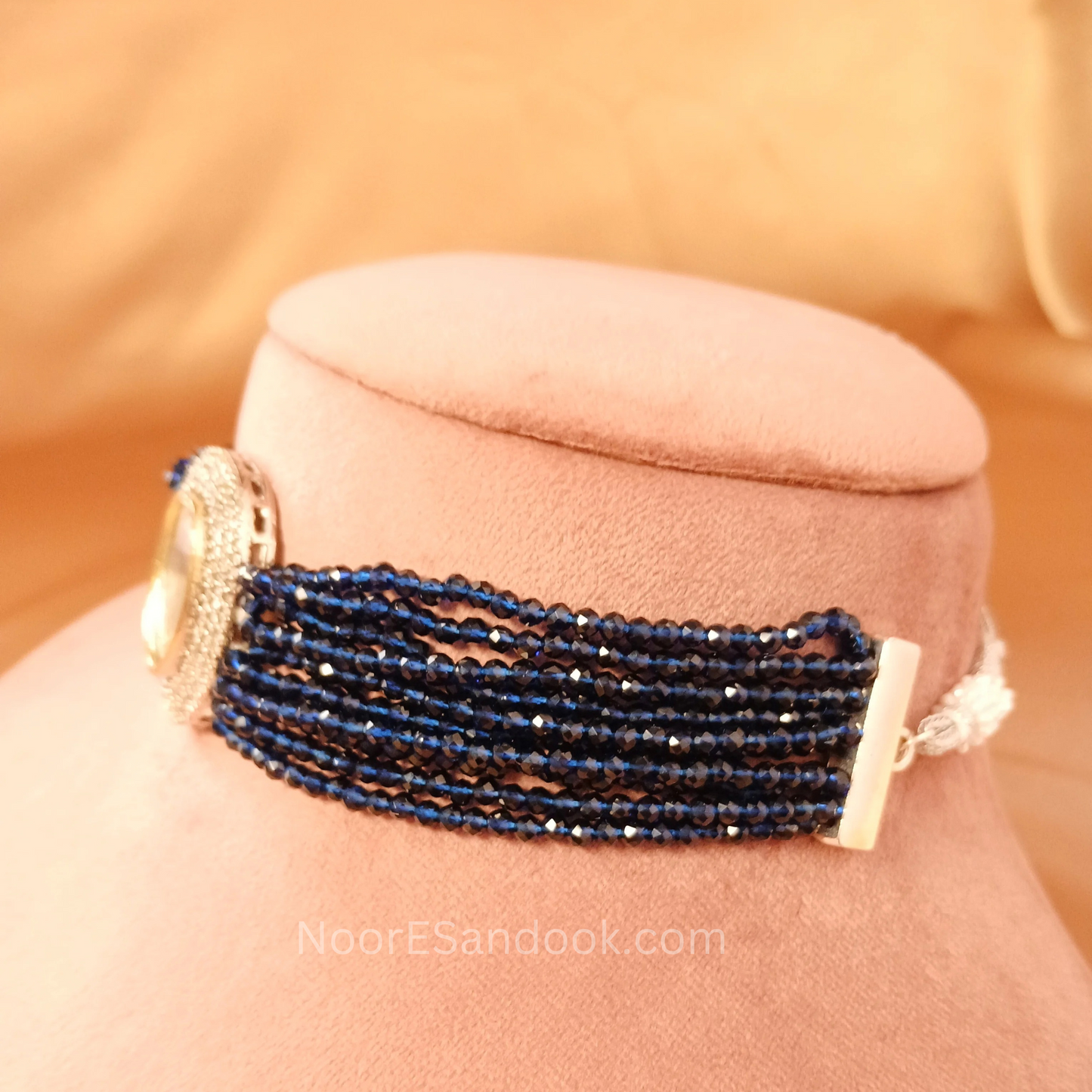 Single Polki Stone Choker- Blue