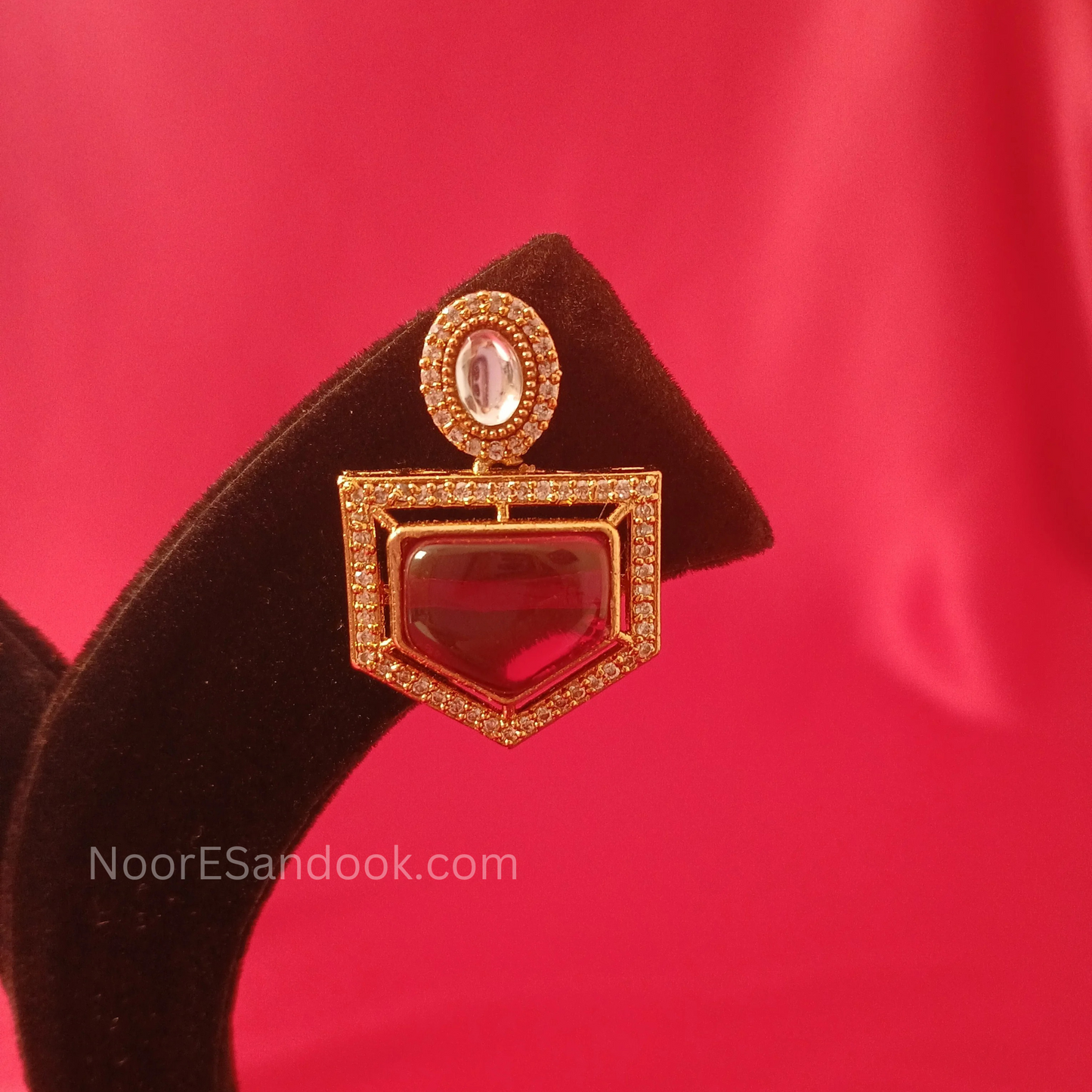 Kalpana Victorian Polki Necklace Set- Red - NoorESandook