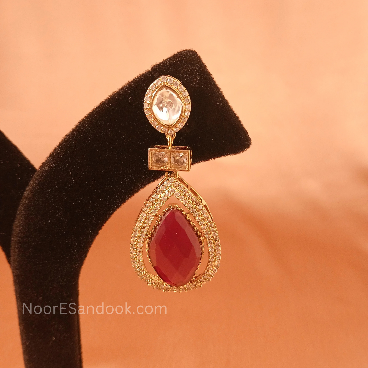 Mallika Polki Necklace Set- Red - NoorESandook
