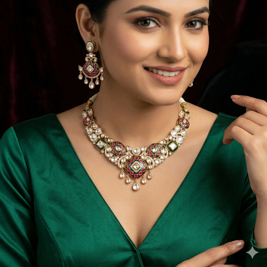 Polki Necklace Set with Long Earrings- AP167