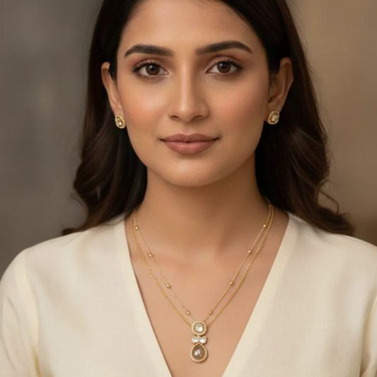 Polki Pendant Set with Double Layer Chain- AP163A