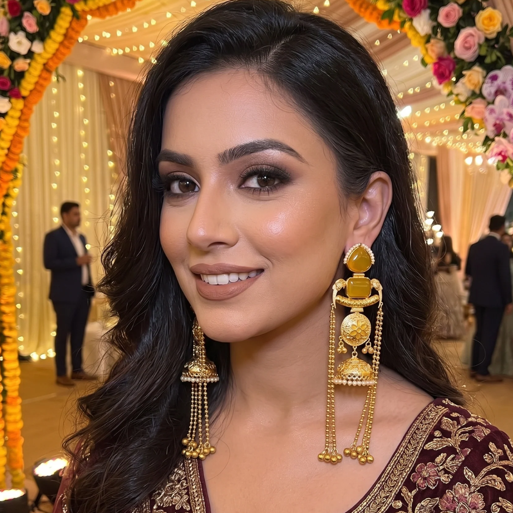 Kashmiri Earrings with Yellow Stones