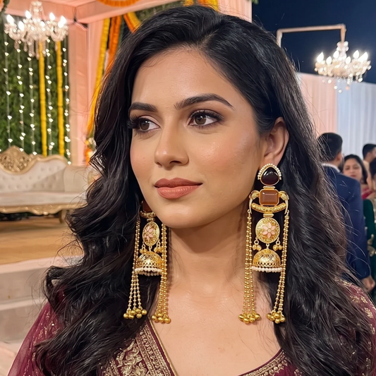 Kashmiri Earrings- Red
