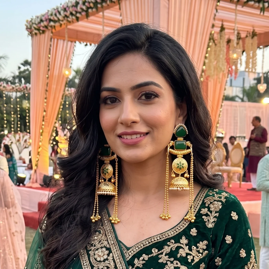 Kashmiri Earrings with Green Stones