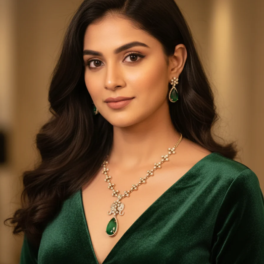 Victorian Green Necklace Set- Elephant Design