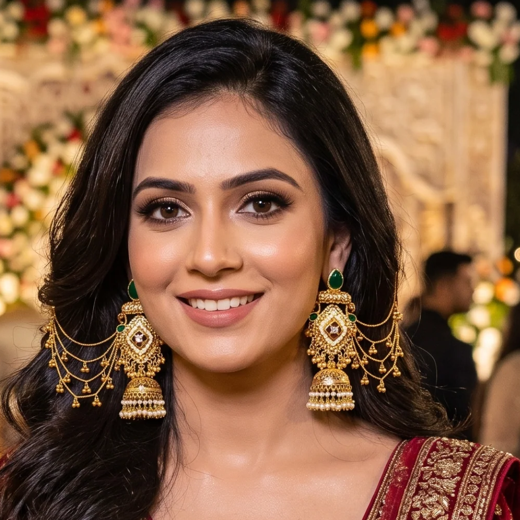 Golden Earrings with Hair Chain
