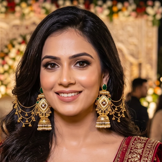 Golden Earrings with Hair Chain