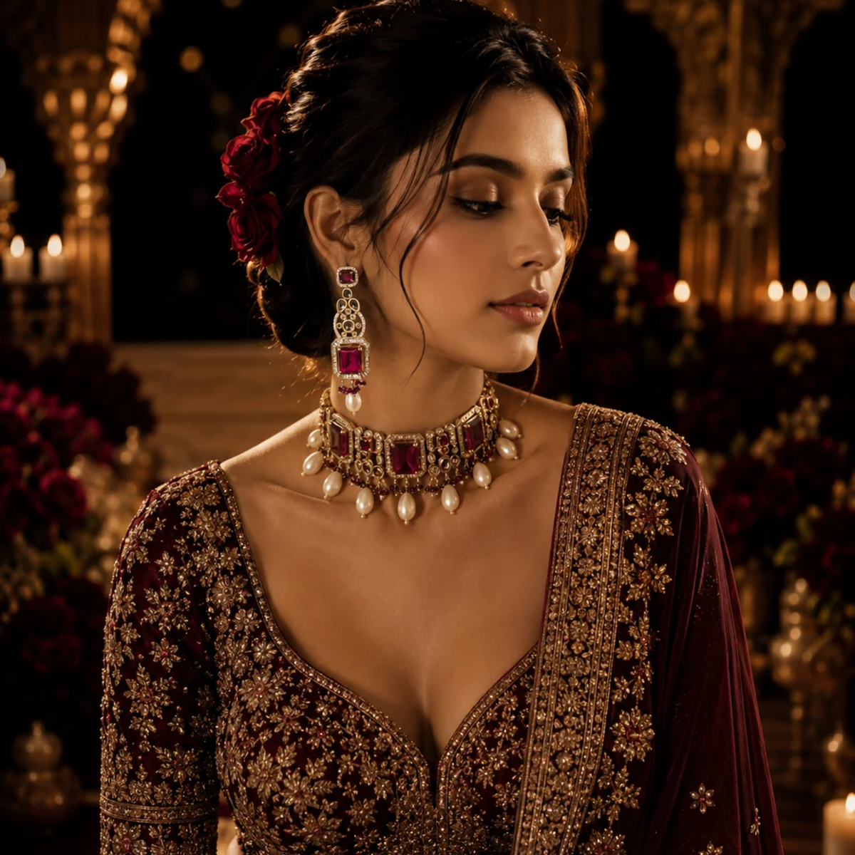 Kadambari Choker Set- Red