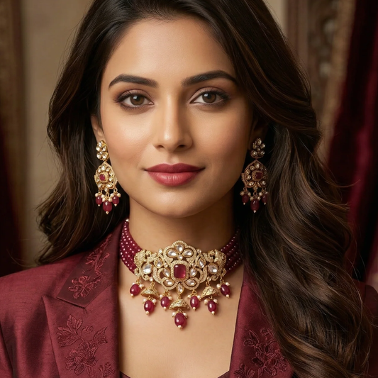 Swarnprabha Bandhai Choker Set - Red