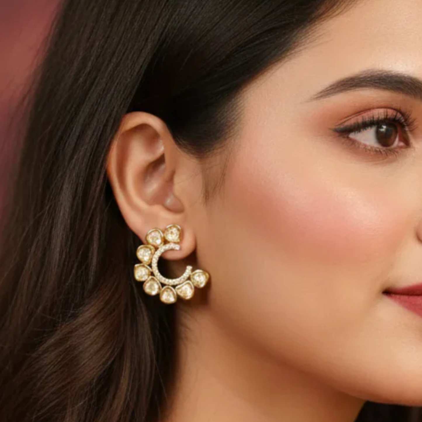 Handcrafted Crescent Polki Earrings for Festive Styling