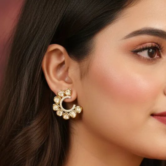 Handcrafted Crescent Polki Earrings for Festive Styling