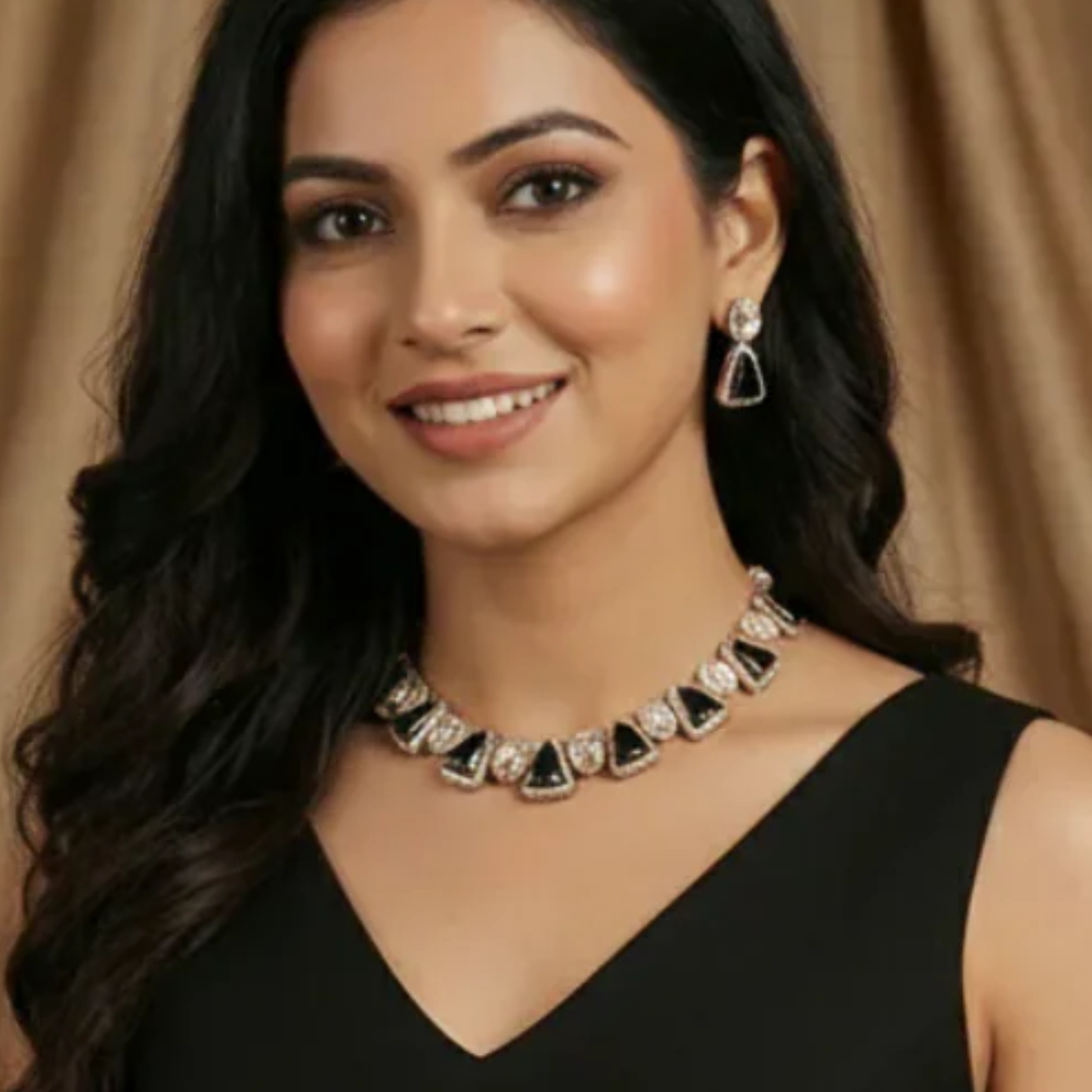 Polki Necklace Set- Black