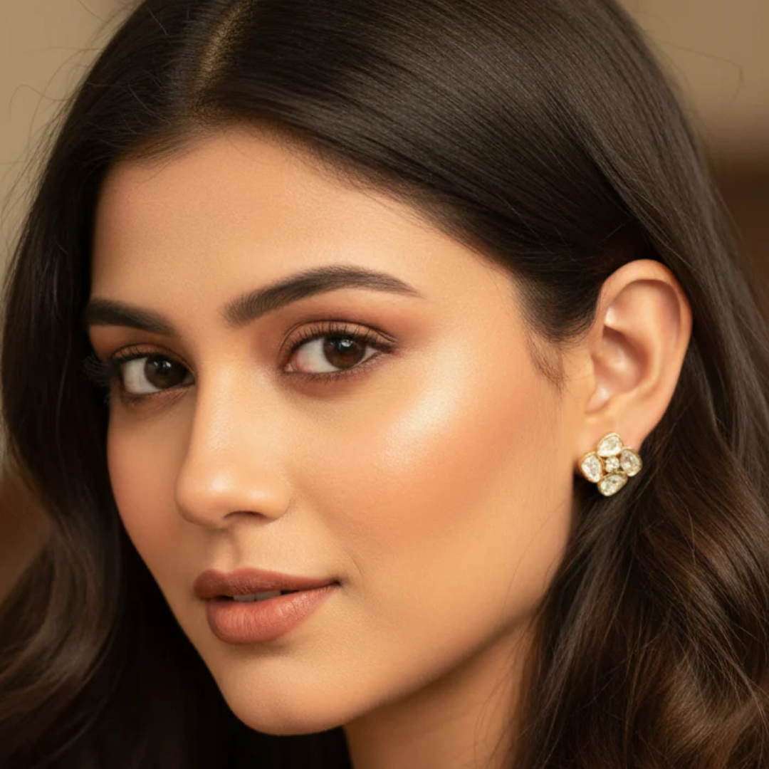 Minimal Floral Polki Stud Earrings for Festive Wear