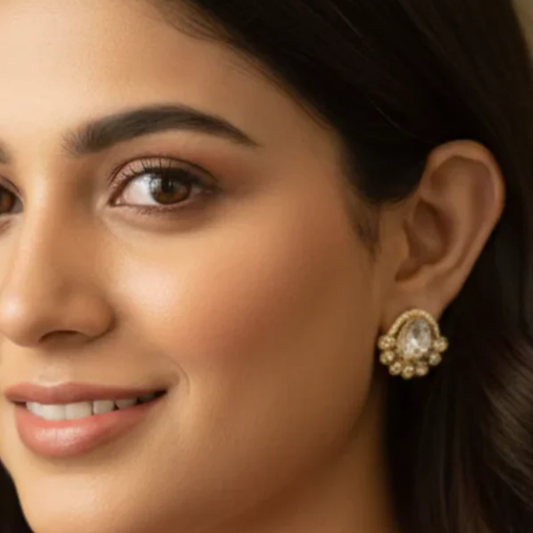 Elegant Polki Stud Earrings with Traditional Finish