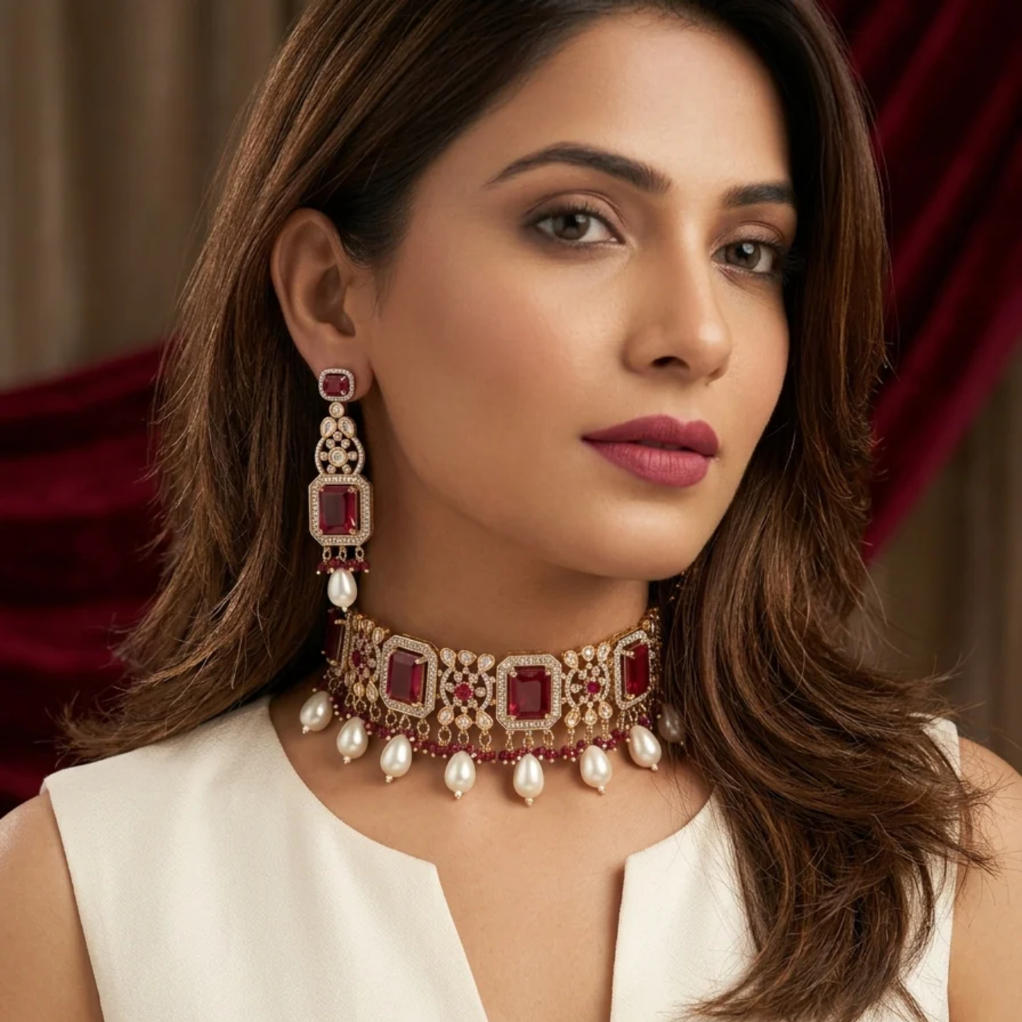 Kadambari Choker Set- Red