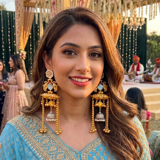 Kashmiri Fusion Earrings- Sky Blue