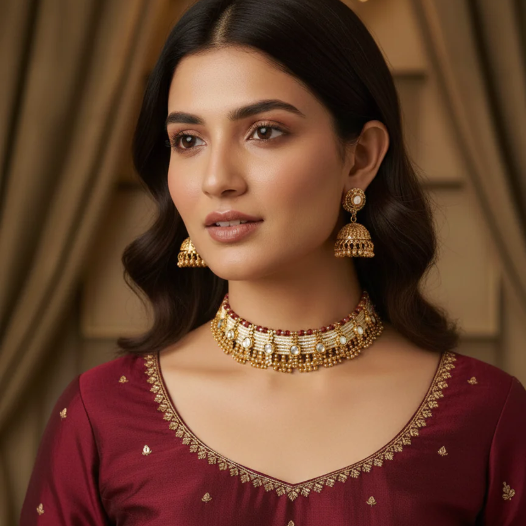 Chandrika Pearl Choker- Red