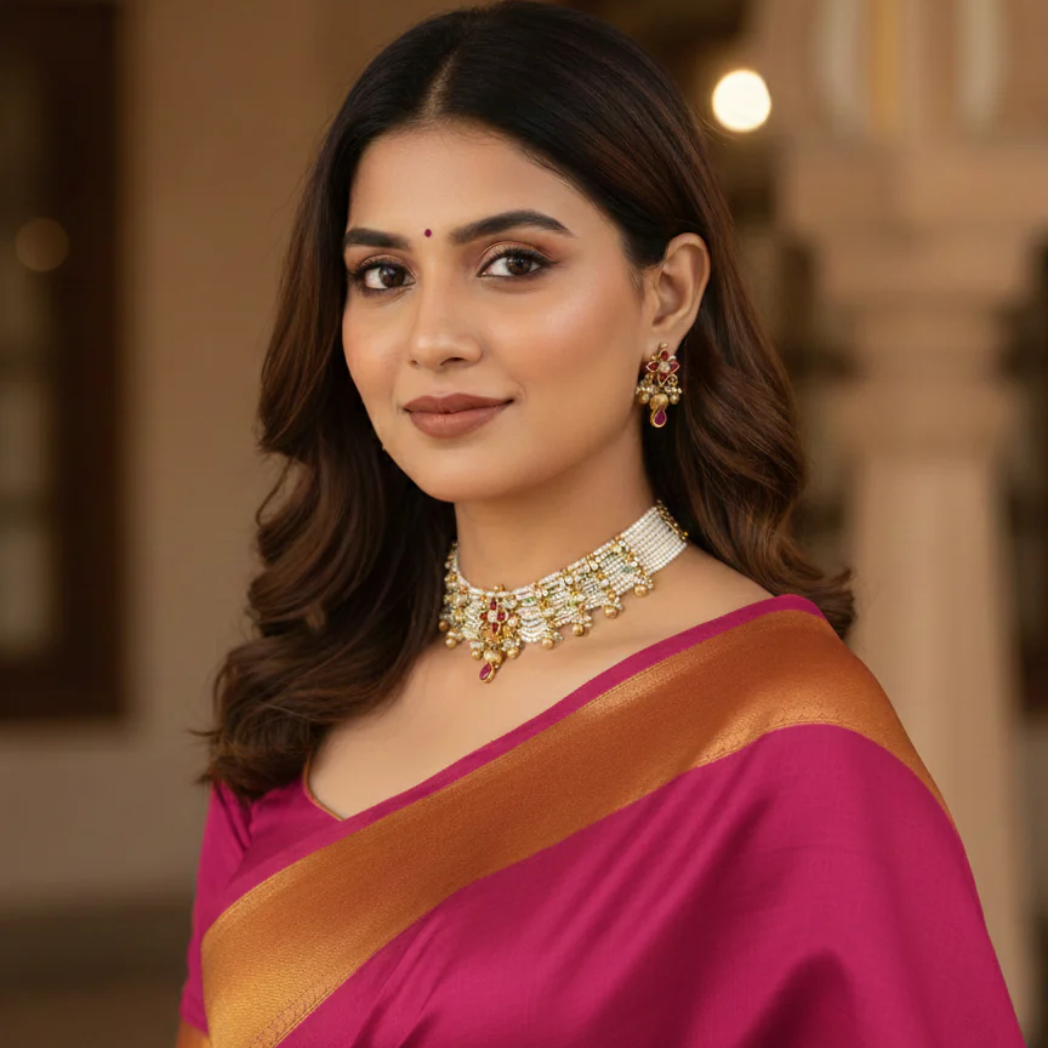 Mayuri Pearl Necklace Set- Pink