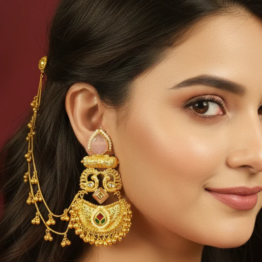 Earrings with Hair chain