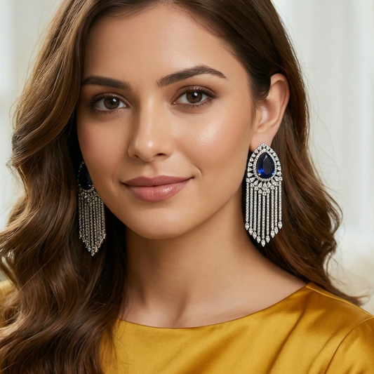 American Diamond Earrings with Blue Stone
