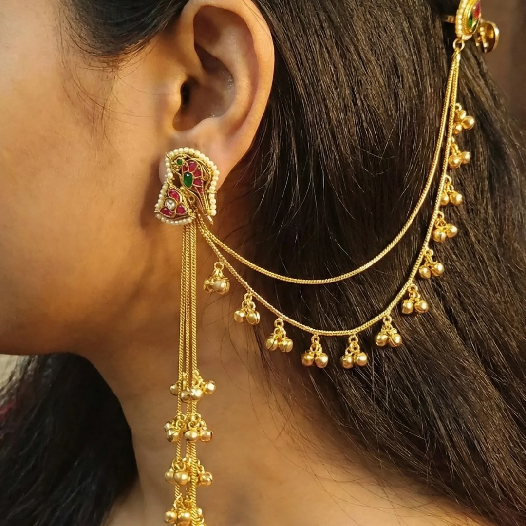 Earrings with Hair Chain
