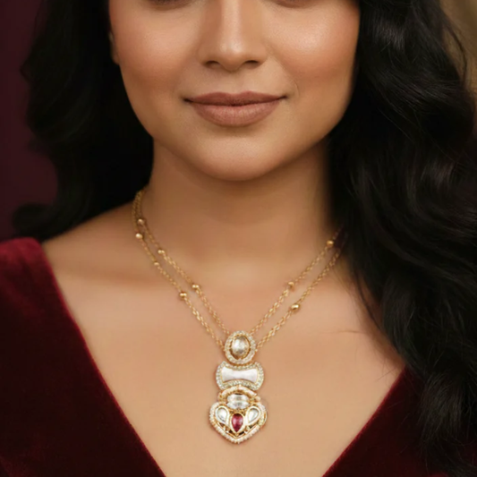 Polki Pendant Set with Double Layer Chain- AP164A