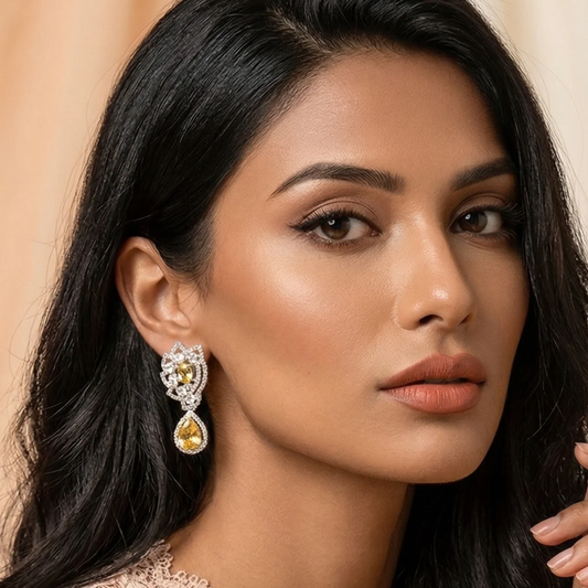 Yellow Topaz American Diamond Earrings