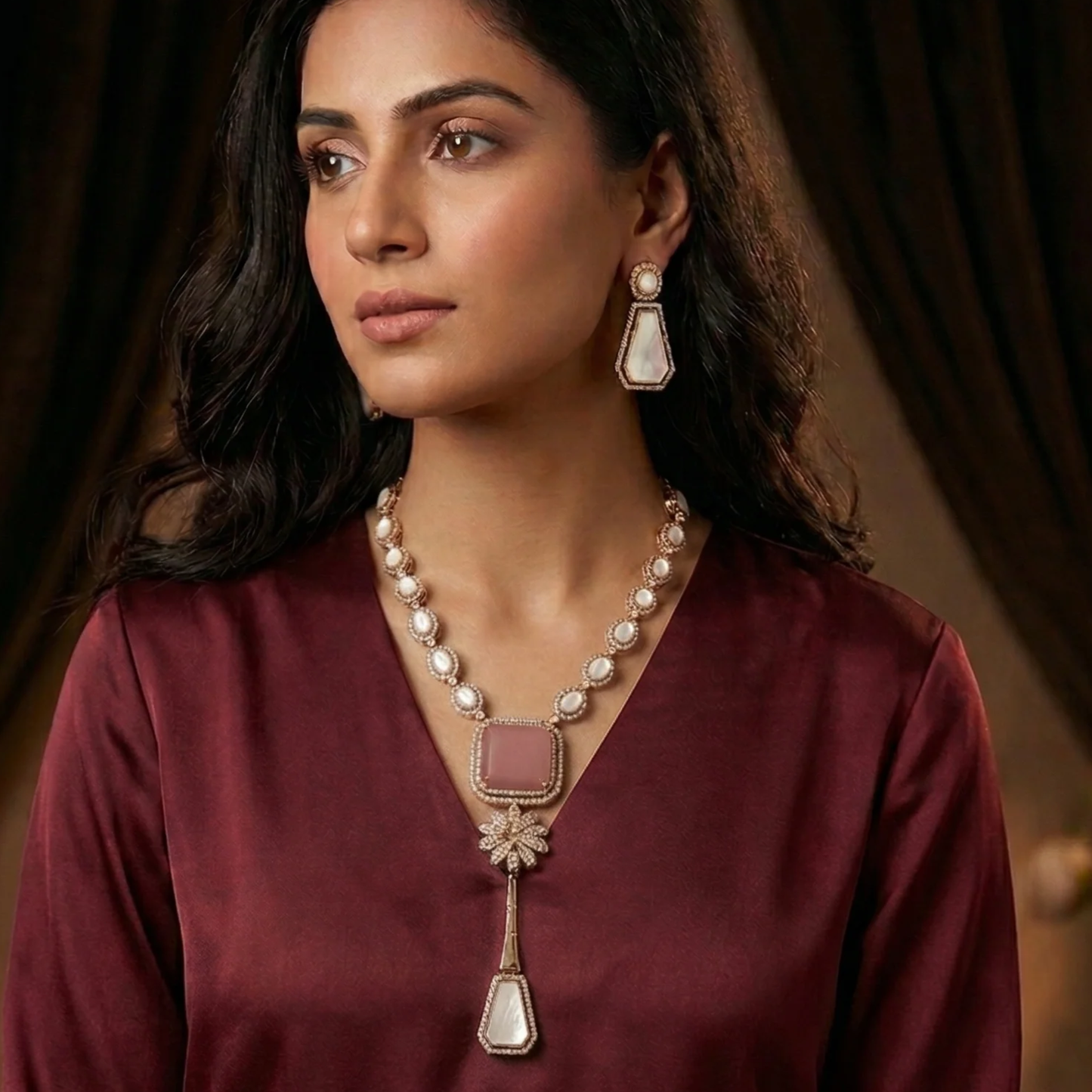 Tarakini Necklace Set- Pink
