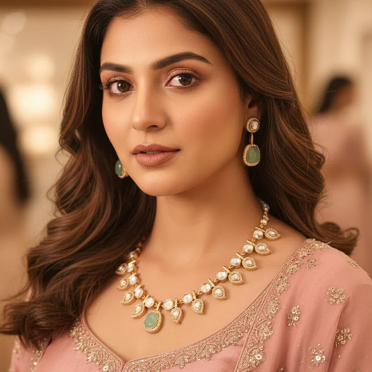 Meera Polki Necklace Set- Green