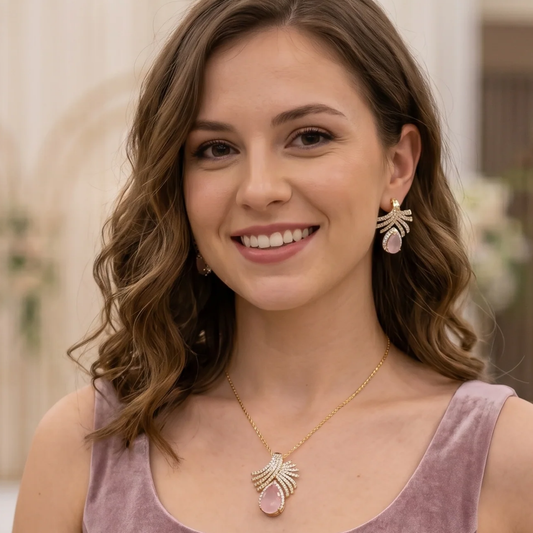 Crystal Pink Aura Pendant Set