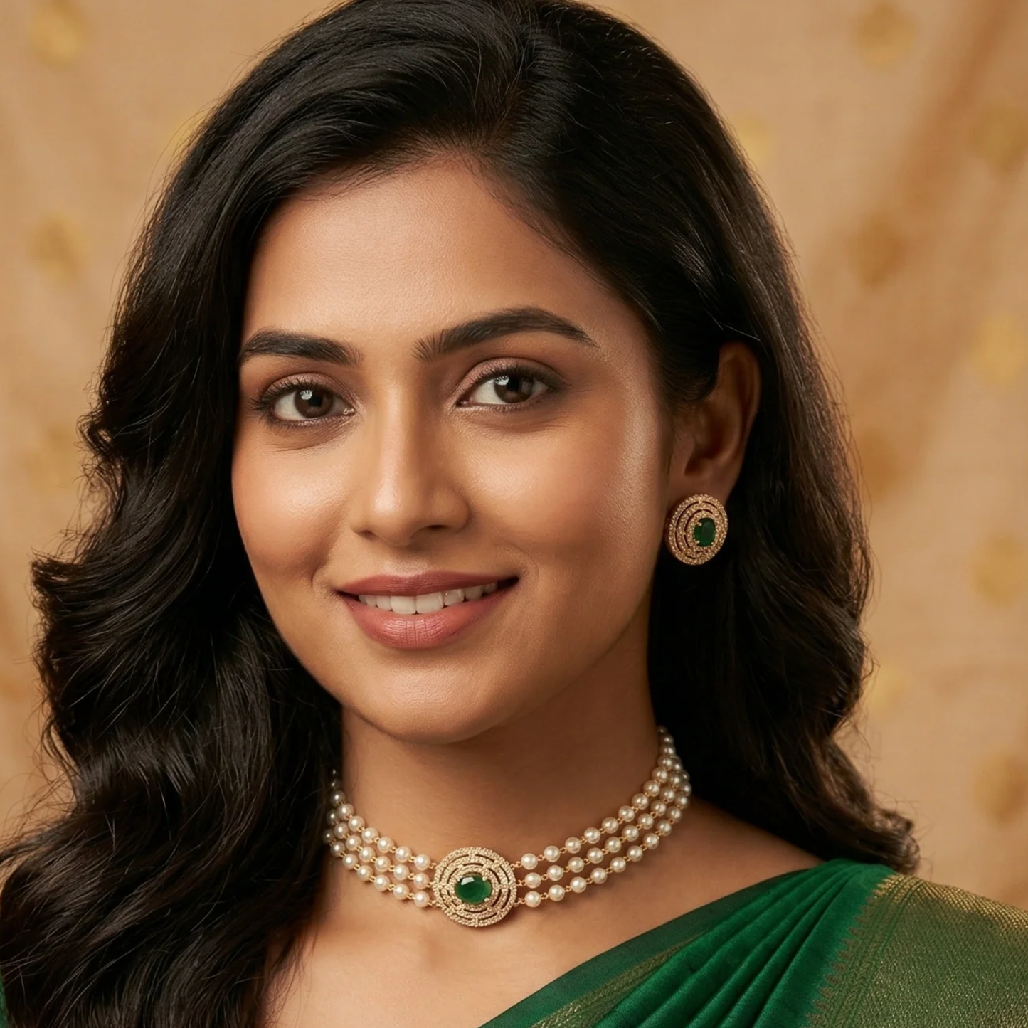 Haripriya Pearl Choker Set- Green