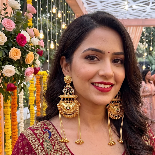 Kashmiri Golden Earrings- Inlay Work