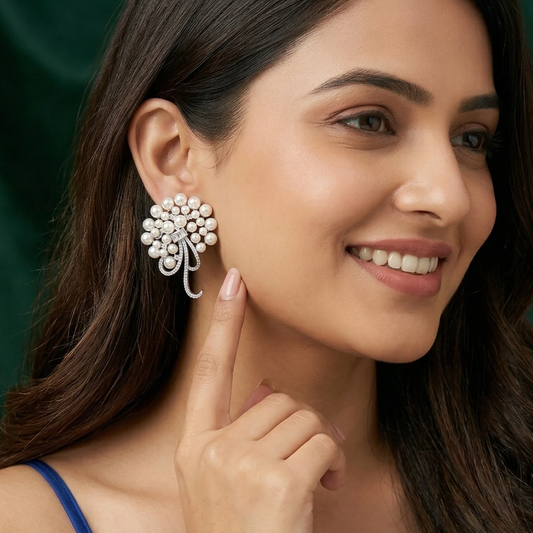 Pearl & American Diamond Classy Stud Earrings