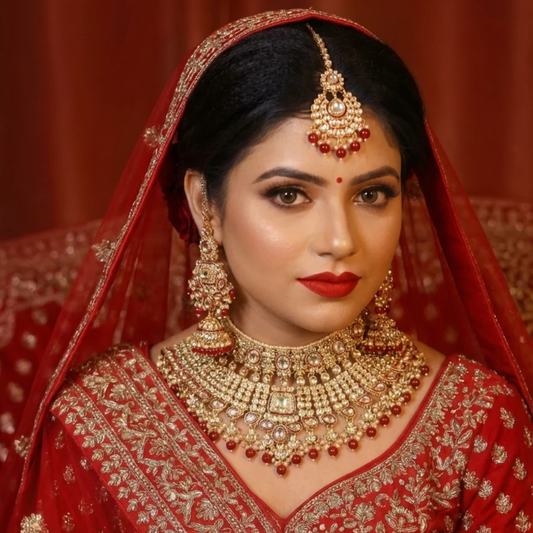 Red Kundan bridal set- With Maang Tika & Haath Phool