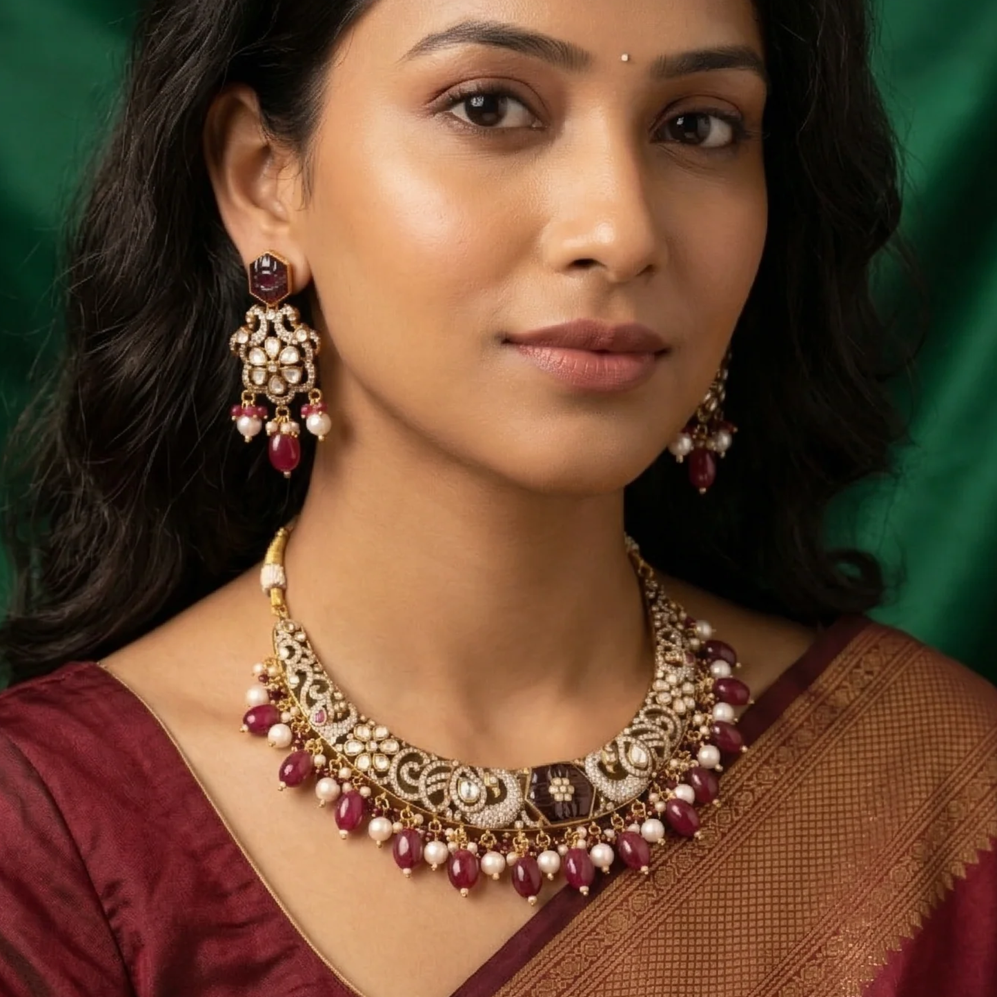 Chandrakanta Necklace Set- Red