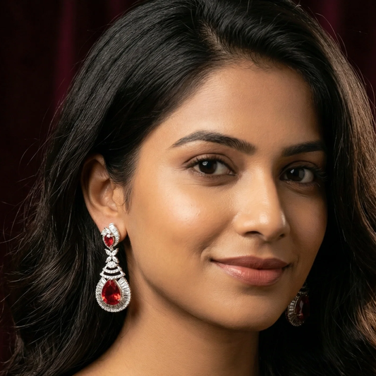 American Diamond Earrings- Red
