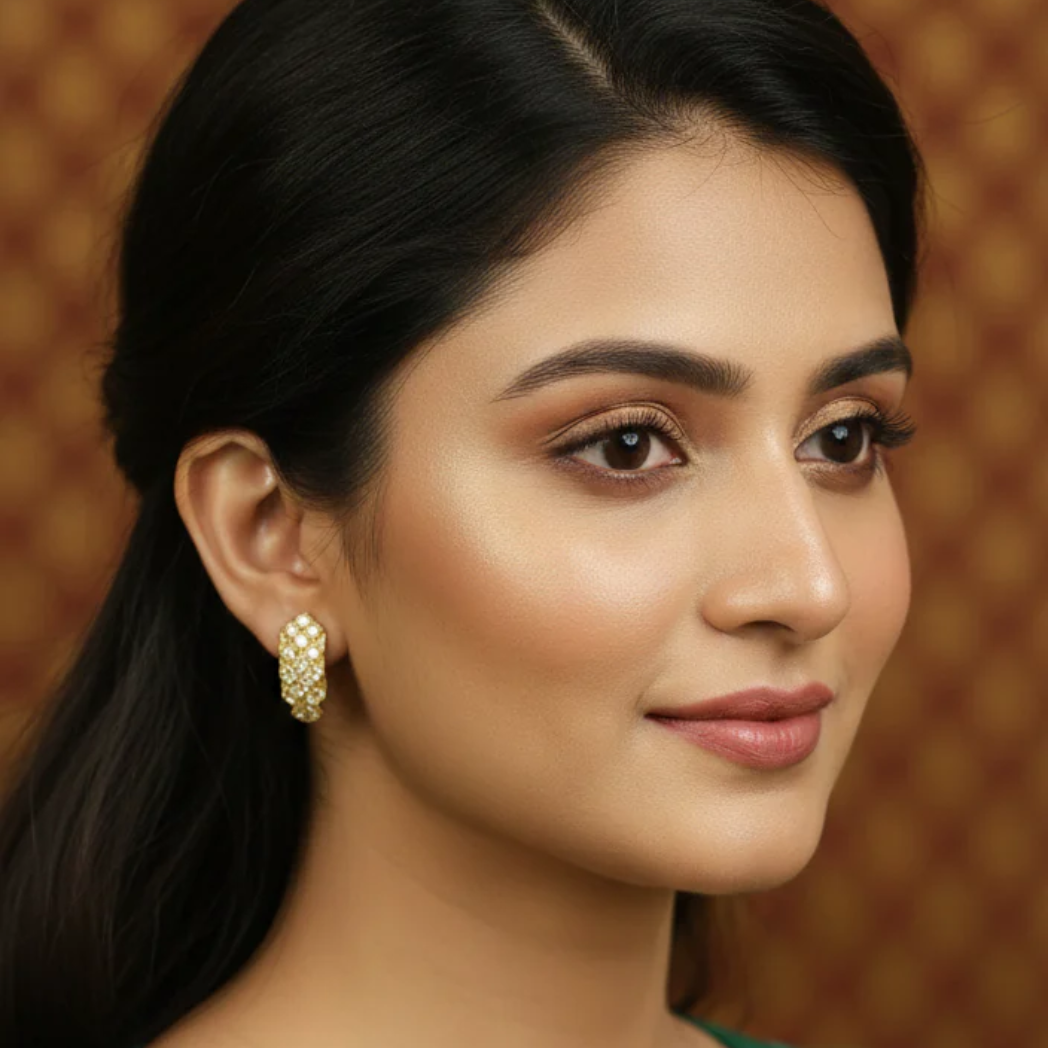 Polki Stud Earrings- Half Bali Style