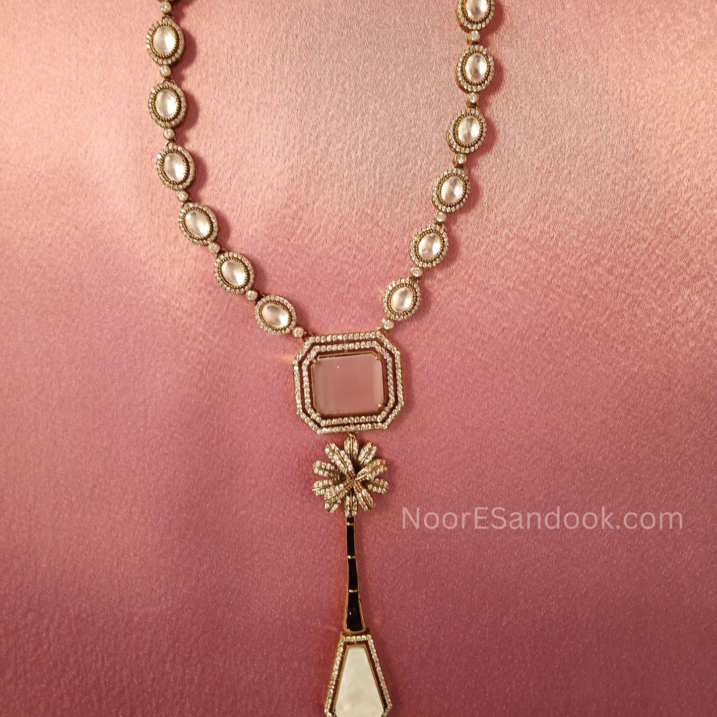 Celebrity Inspired Long Necklace with long pendant (Pink)