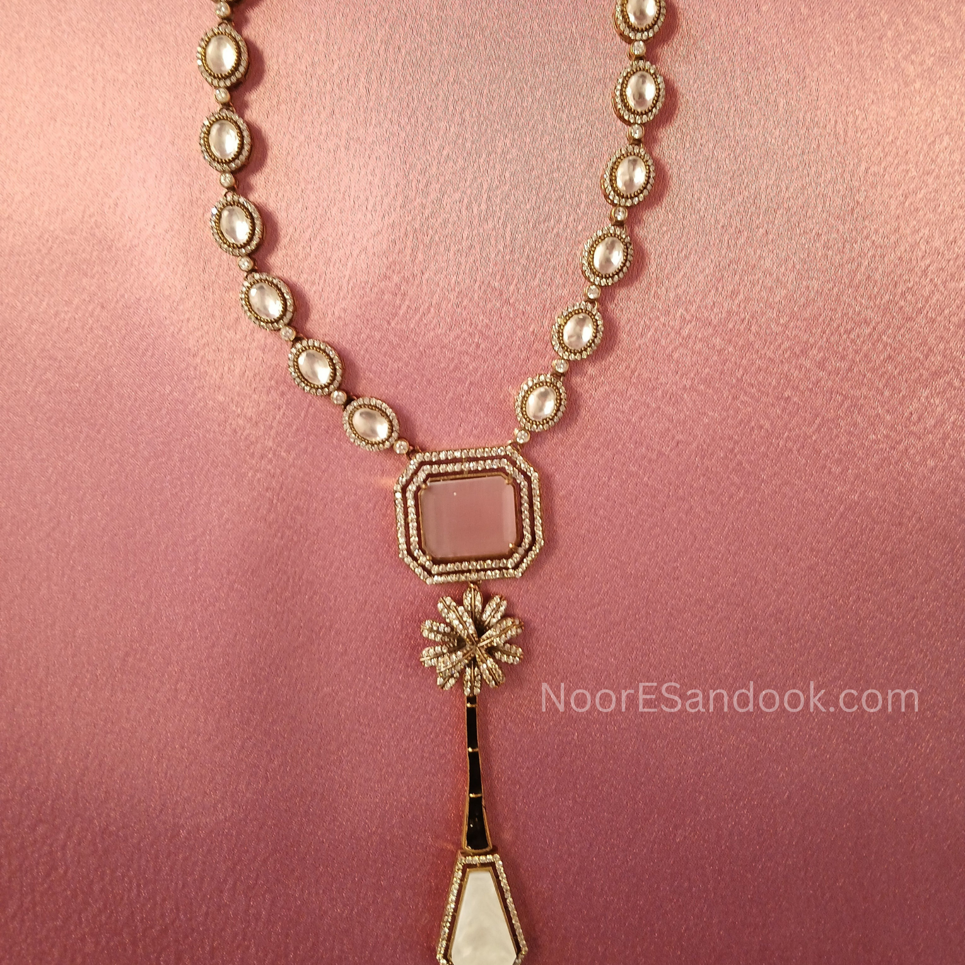 Celebrity Inspired Long Necklace with long pendant (Pink)